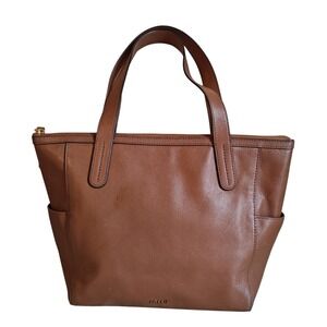 Fossil Mimi Leather Tote Shopper Bag Brown Zip Top Shoulder‎ Pebble Pockets